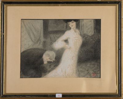 painting of a woman in a white dress standing next to a man in a black suit