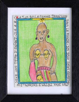 framed drawing of a man with a baby in his arms