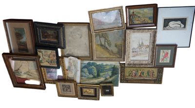 Lot de PIECES encadrées comprenant huiles et aquarelles. 20 x 15 cm en - Photo 1