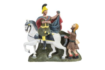 figurine représentant un homme à cheval accompagné d'une femme et d'un enfant