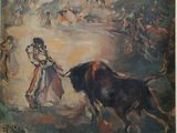 tableau représentant une scène de corrida avec un taureau et un torero