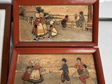 two framed pictures of people playing with a dog