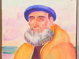 painting of an old man with a beard and a yellow jacket