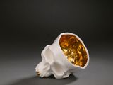 an image of a white and gold skull with a golden face
