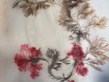 a close up of a woman ' s shirt with flowers on it