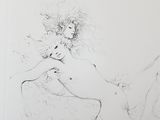 drawing of a woman with curly hair sitting on a chair