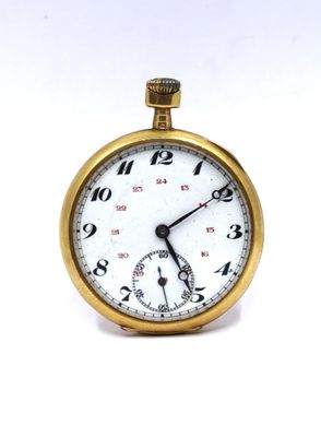 a close up of a gold pocket watch on a white background