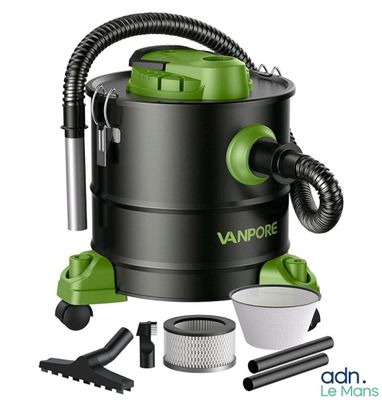 a vacuum cleaner with a hose and other cleaning supplies