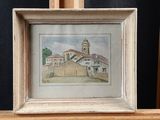 a picture of a picture of a building on a easel