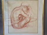 a drawing of a man sitting on his knees in a gold frame