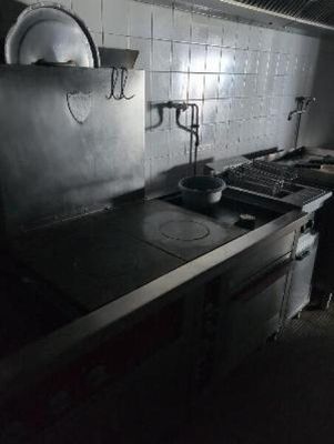 a kitchen with a stove, sink, and oven in it