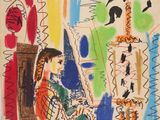 an image of a drawing of a woman in a colorful room