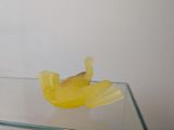 a piece of fruit that is sitting on a glass table