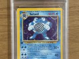une carte à collectionner Pokémon sur laquelle figure l'image d'une tortue