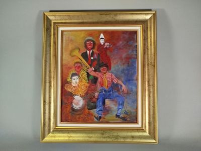 tableau représentant un homme avec une guitare et un groupe d'enfants
