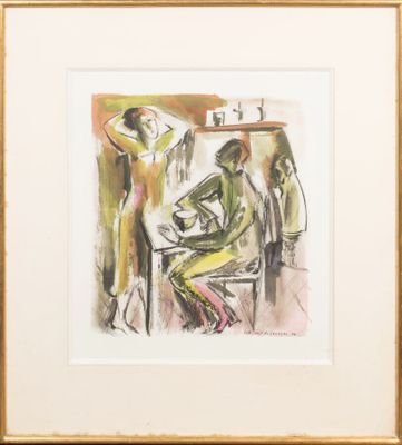 tableau représentant un homme et une femme assis à une table devant un miroir