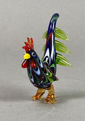 MURANO (?) Petit coq en verre soufflé polychrome H.