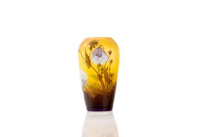 a glass vase with a flower inside of it