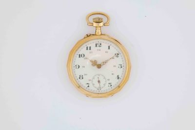 a small gold pocket watch on a white surface