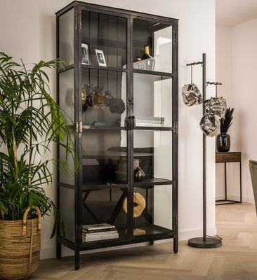 Vitrine industrielle 2 portes en verre et métal - 90x40x190 …