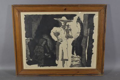 un dessin en noir et blanc représentant un homme en tenue de cow-boy