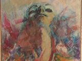 an oil painting of a bird sitting on a table
