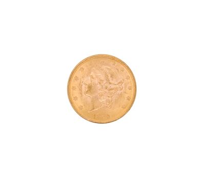 a close up of a gold coin on a white background
