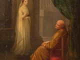 a painting of a man sitting in a chair next to a woman