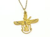 an image of a gold necklace with a bird and a snake on it