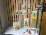 a display case with a bunch of different items in it