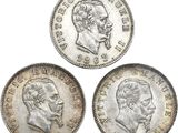 trois types différents de pièces d'argent représentant le visage d'un homme et la tête d'une femme