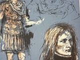 drawing of a man in a kilt and a woman in a dress