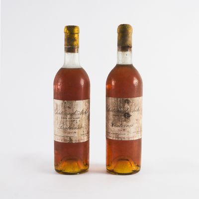 deux bouteilles de vin posées l'une à côté de l'autre sur une surface blanche
