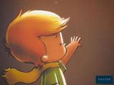a drawing of a little boy reaching up to the sky