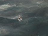 a painting of a sailboat in a stormy sea