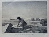 une vieille gravure représentant un homme en train de couper un morceau de bois