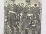 an old black and white photo of a group of men in uniforms