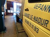 a truck that is parked in a garage