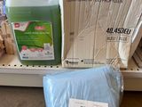 a box of soap and a bag of soap sitting on a shelf