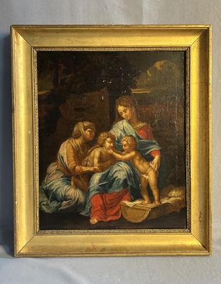 an image of a painting of a family with a baby
