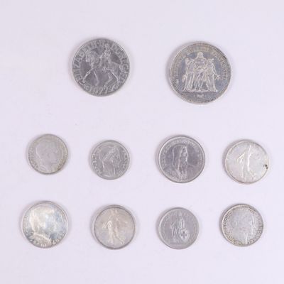 Lot de pièces en argent : 1 x 50 F "Hercule" ; 1 x 10 F "Tur…