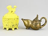 pair of chinese brass teapots and cover
