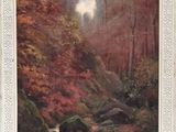 an image of a painting of a stream in a wooded area