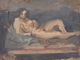 an image of a painting of a nude woman laying on a bed
