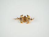 an image of a gold broochle with flowers and leaves