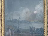 painting of a painting of a landscape with people on the shore