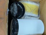 a cardboard box with a bunch of items inside of it