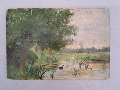 une photo d'un tableau représentant des canards dans l'eau