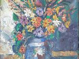 une peinture de fleurs dans un vase sur une table