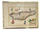 une vieille carte de l'île de Chypre dans un cadre doré